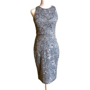 Vince Camuto Silver Gray Sheath Dress Halter Cocktail